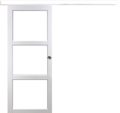 Porte Coulissante Kenya Blanc Vitrage transparent H204 x L83 cm, Rail Alu Bandeau Blanc, Coquilles