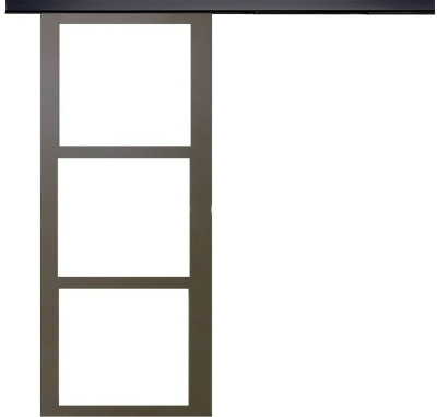 Porte Coulissante Gris Beige Vitrage transparent H204 x L73 cm, Rail Alu Bandeau noir