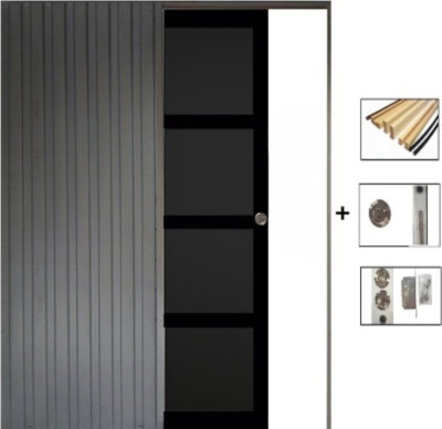 Porte Coulissante Telia noir 4 panneaux H204 x L83 cm, Galandage, kit finition