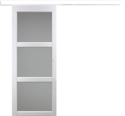 Porte Coulissante Kenya Blanc Vitrée H204 x L93 cm, Rail Aluminium bandeau blanc