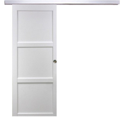 Porte Coulissante Korya Blanc 3 panneaux H204 x L93 cm, Rail Alu, Coquilles