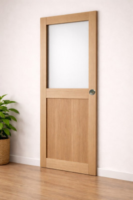 Porte Coulissante Atelier placage chene Vitrée H204 x L73 cm, Coquilles
