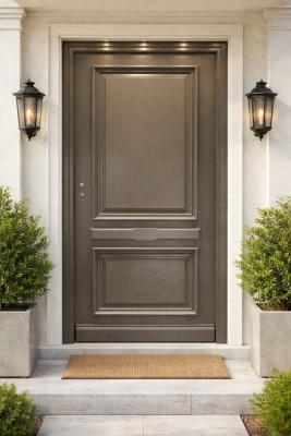 Porte d'entrée Bois Pleine Cassy Gris Quartz, H.215xl.90 cm Côte Tableau p.Droit