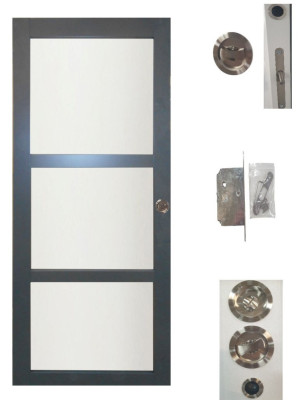 Porte Coulissante Blakeria Gris Anthr Vitrée H204 x L93 cm, serrure condamnation