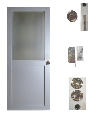Porte Coulissante Athena Gris Clair Vitrée H204 x L73 cm, serrure condamnation