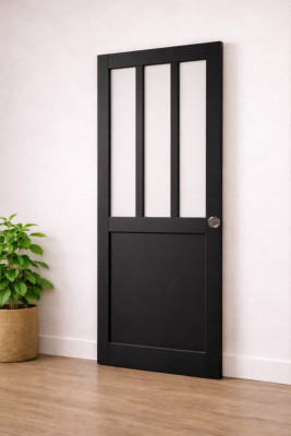 Porte Coulissante Atelier Noir H204 x L93 cm, serrure condamnation