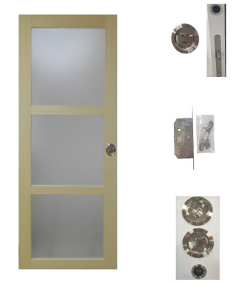 Porte Coulissante bois Ayous Vitrée H204 x L83 cm, serrure condamnation