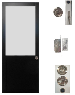 Porte Coulissante Athena Noir H204 x L83 cm, serrure condamnation