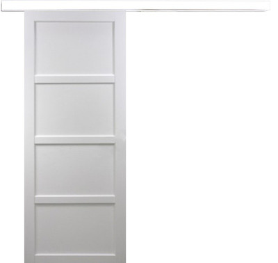 Porte Coulissante Tamera blanc 4 panneaux H204 x L63 cm, Rail Alu bandeau blanc