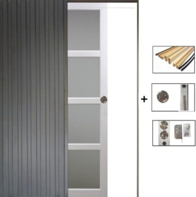 Porte Coulissante Tana blanc Vitrée H204 x L63 cm, Galandage, kit finition