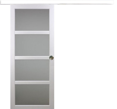 Porte Coulissante Tana blanc Vitrée H204 x L63 cm, Rail Alu bandeau blanc, Coquilles