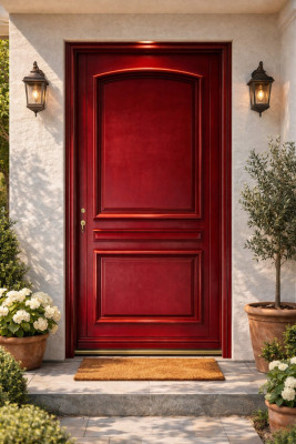 Porte d'entrée Bois Pleine Carene Rouge pourpre, H.215xl.90 cm Côte Tableau, p.Droit