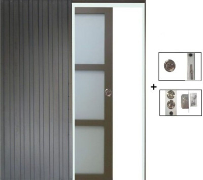 Porte Coulissante Gris Beige Vitrée H204 x L83 cm, Galandage (sans kit finition)