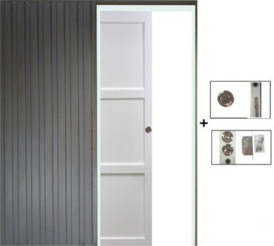 Porte Coulissante Korya Blanc 3 panneaux H204 x L83 cm, Galandage