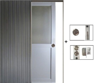 Porte Coulissante Athena Gris Clair Vitrée H204 x L83 cm, Galandage