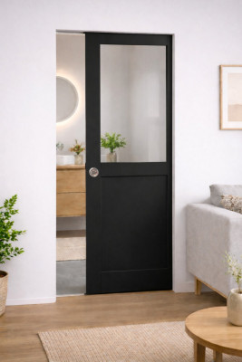 Porte Coulissante Atelier Noir H204 x L93 cm sans meneau, Galandage