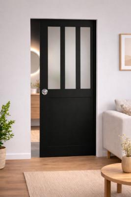 Porte Coulissante Atelier Noir vitre depoli H204 x L73 cm, Galandage