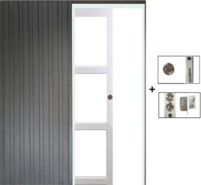 Porte Coulissante Kenya Blanc Vitrage transparent H204 x L73 cm, à Galandage (sans kit finition)