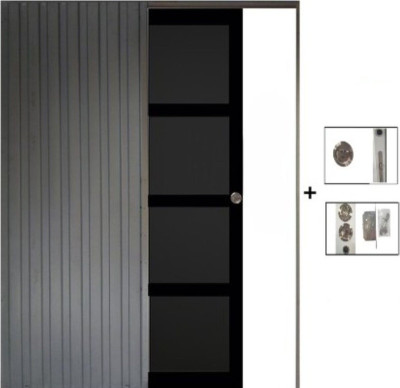 Porte Coulissante Telia noir 4 panneaux H204 x L83 cm, Galandage