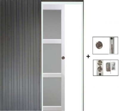 Porte Coulissante Kenya Blanc Vitrée H204 x L93 cm, Galandage