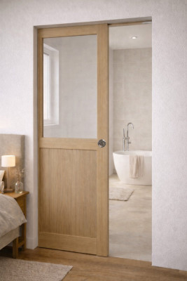 Porte Coulissante Atelier placage chene Vitrée H204 x L73 cm, Galandage