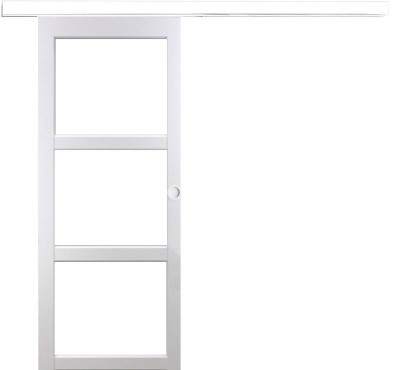 Porte Coulissante Kenya Blanc Vitrage transparent H204 x L83 cm, Rail Alu Bandeau Blanc, Coquilles blanc