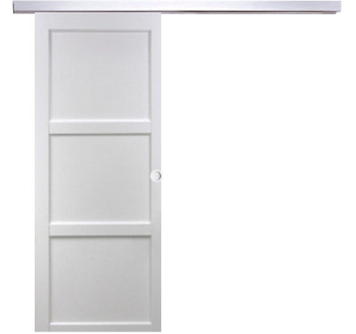 Porte Coulissante Korya Blanc 3 panneaux H204 x L73 cm, Rail Alu, Coquilles blanc
