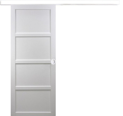 Porte Coulissante Tamera blanc 4 panneaux H204 x L83 cm, Rail Alu bandeau blanc, Coquilles blanc