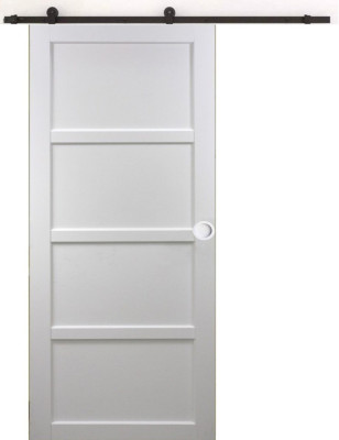 Porte Coulissante Tamera Blanc 4 Panneaux H204 X L93 cm, Rail Roulettes, Coquilles Blanc