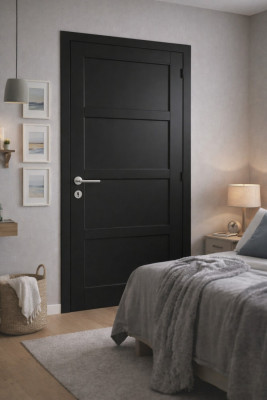 Bloc Porte Telia noir 4 panneaux H204 x L83 cm Côte Tableau P.Gauche,Poignee Pomerol