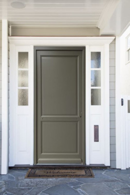 Porte d'entrée Bois Pleine Elixir Vert Gris Olive, H.215xl.90 cm Côte Tableau p.Gauche, Poignée, Barillet