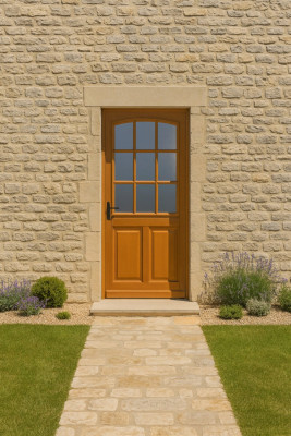 Porte d'entrée Bois Vitrée Alena, H.215xl.80 cm Côte Tableau p.Droit Poignée, Barillet