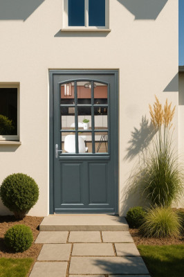 Porte d'entrée Bois Vitrée Alexa Gris Anthr., H.215xl.80 cm Côte Tableau p.Droit Poignée, Barillet