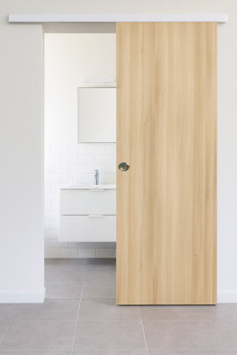 Porte Coulissante Honey OAK H204 x L73 cm, Rail alu Bandeau Blanc, Coquilles