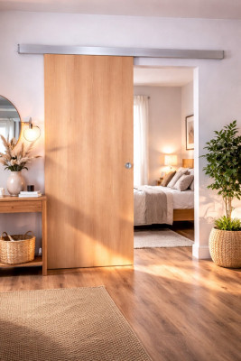 Porte Coulissante Honey OAK H204 x L93 cm,Rail Alu, coquilles