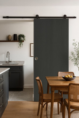 Porte Coulissante Grey OAK H204 x L73 cm, Rail Roulettes, Coquilles