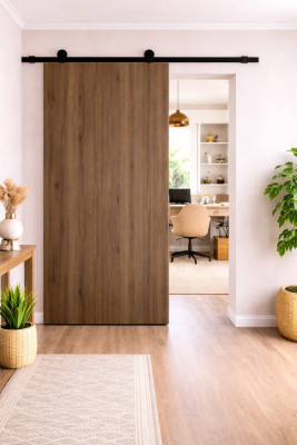 Porte Coulissante Light Walnut H204 x L83 cm, Rail roulettes