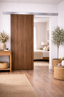 Porte Coulissante Light Walnut H204 x L93 cm, Rail Alu