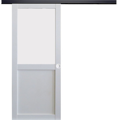 Porte Coulissante Athena blanc H204 x L93 cm, Rail Alu bandeau noir, Coquilles blanc