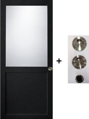 Porte Coulissante Athena Noir H204 x L83 cm, coquilles, tire doigt