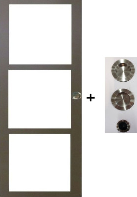 Porte Coulissante Gris Beige Vitrage transparent H204 x L73 cm, coquilles, tire doigt