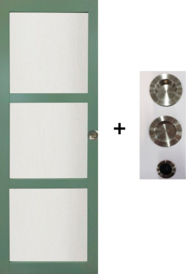 Porte Coulissante Vert Pâle Vitrée H204 x L73 cm, coquilles, tire doigt
