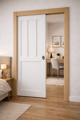 Porte Coulissante Atelier Blanc 2 panneaux H204 x L73 cm, Galandage, kit finition
