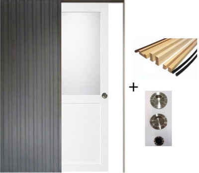 Porte Coulissante Athena Blanc H204 x L83 cm, Galandage, kit finition