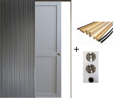 Porte Coulissante Athena Gris Clair 2 panneaux H204 x L73 cm, Galandage, kit finition