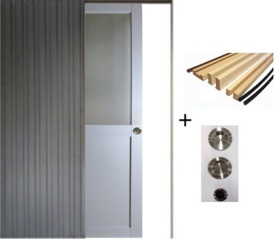 Porte Coulissante Athena Gris Clair Vitrée H204 x L73 cm, Galandage, kit finition