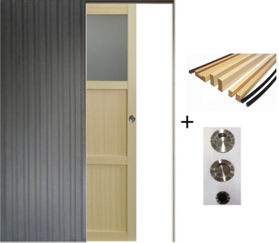Porte Coulissante Ayous 2 Panneaux, 1 Vitrage H204 x L83 cm, Galandage, kit finition