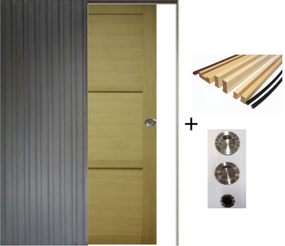 Porte Coulissante Ayous 3 Panneaux H204 x L73 cm, Galandage, kit finition
