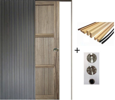 Porte Coulissante Frake 3 Panneaux H204 x L73 cm, Galandage, kit finition