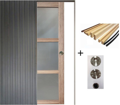 Porte Coulissante Frake Vitrée H204 x L73 cm, Galandage, kit finition